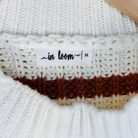 In Loom Size Medium Sweater Cotton Striped Oversized Cozy Casual - Picture 7 of 7